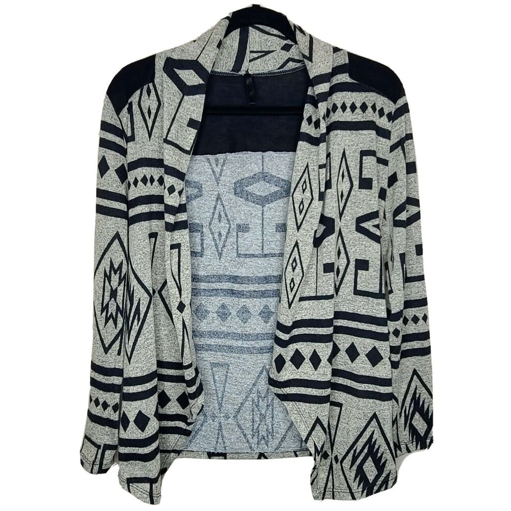 Yoyo 5 Cardigan Womens Small Beige Black Aztec Print Open Front Soft Knit Casual